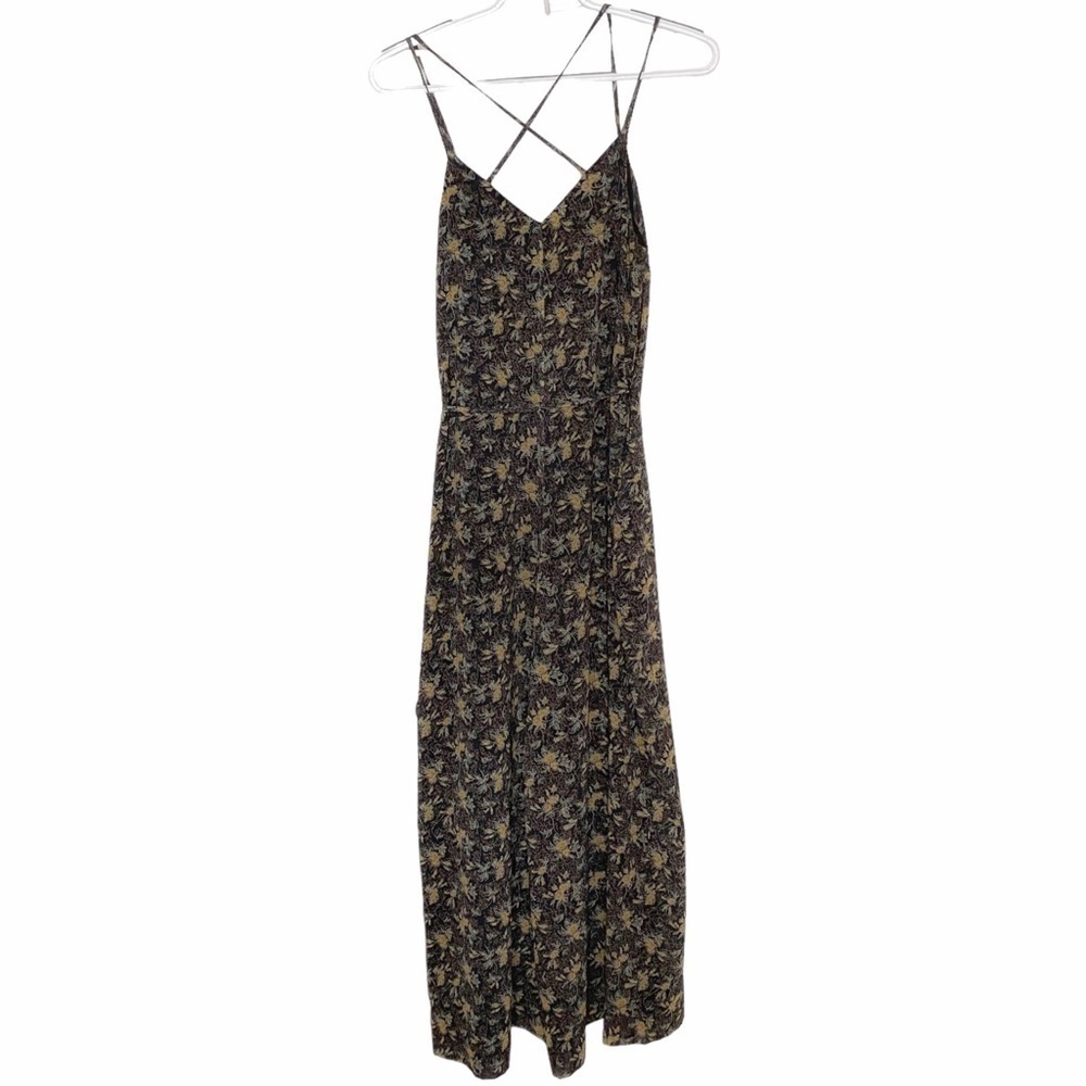 FRANK AND OAK BLACK FLORAL BELTED WIDE CROPPED LEG SLEEVELESS JUMPSUIT - XS - Picture 2 of 10